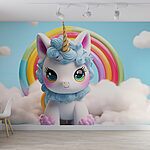 Wall murals Toy unicorn with a rainbow in the background
