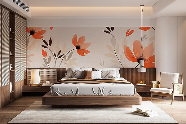 Wallpaper with flowers and leaves Wall murals Wallpaper with flowers and leaves