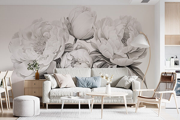 Drawing of flowers on a white background Wall murals Drawing of flowers on a white background