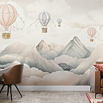 Wall murals Group of hot air balloons in the sky above mountains