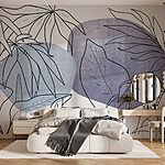 Wall murals Drawing of leaves and a blue circle