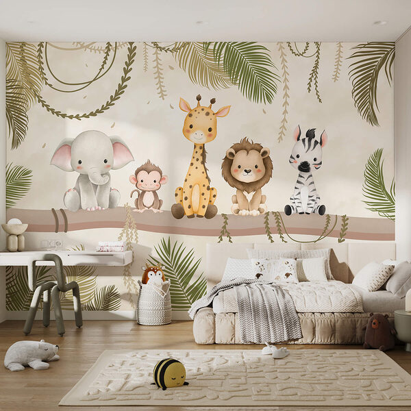 Wall mural Wall mural Group of animals sitting on a branch (SKU: w03166)