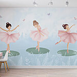 Wall murals Group of girls in pink tutu dancing on lily pads