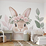 Wall murals Rabbit wearing a flower crown