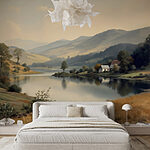 Wall murals Lake with a house and trees