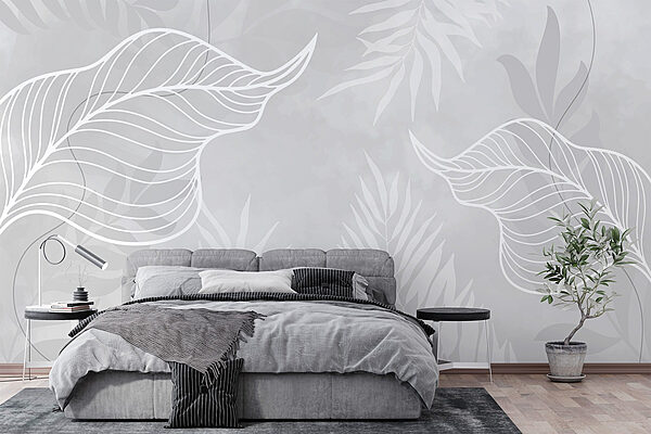 White leaves on a gray background Wall murals White leaves on a gray background