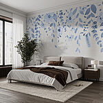Wall murals Blue flowers and leaves