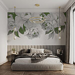 Wall murals Group of white flowers with green leaves