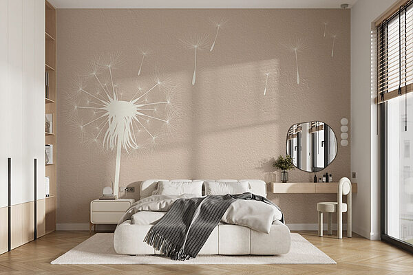 Dandelion seeds flying in the air Wall murals Dandelion seeds flying in the air