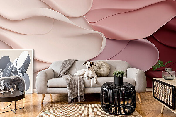 Group of pink and white wavy fabric Wall murals Group of pink and white wavy fabric