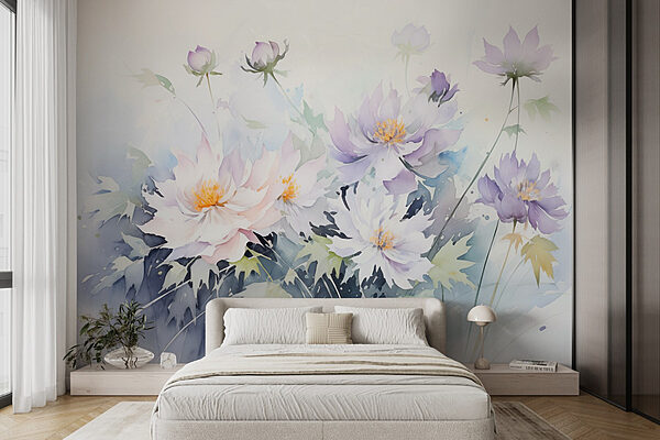Painting of flowers on a white background Wall murals Painting of flowers on a white background