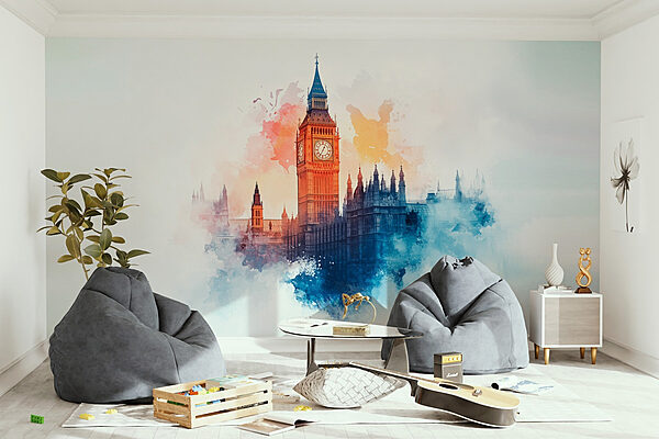 Clock tower in the clouds Wall murals Clock tower in the clouds
