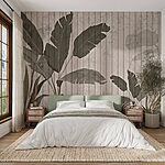 Wall murals Wood wall with leaves and plants