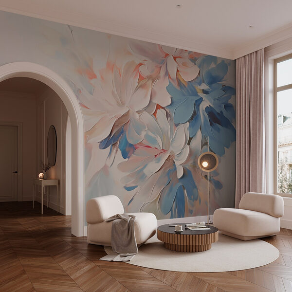 Painting of flowers on a white surface Wall murals Painting of flowers on a white surface