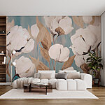 Wall murals Painting of white flowers and brown leaves