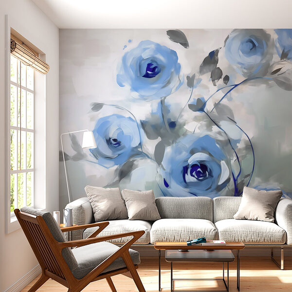 Painting of blue flowers Wall murals Painting of blue flowers