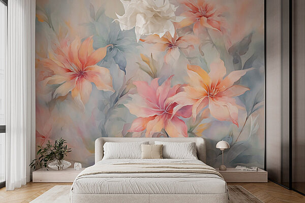 Painting of flowers on a surface Wall murals Painting of flowers on a surface