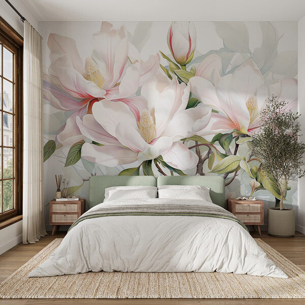 Wall mural Delicate blossoms in soft hues (SKU: w08885) Wall mural Wall mural Delicate blossoms in soft hues (SKU: w08885)