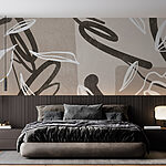 Wall murals Artistic lines and leaves intertwine softly.