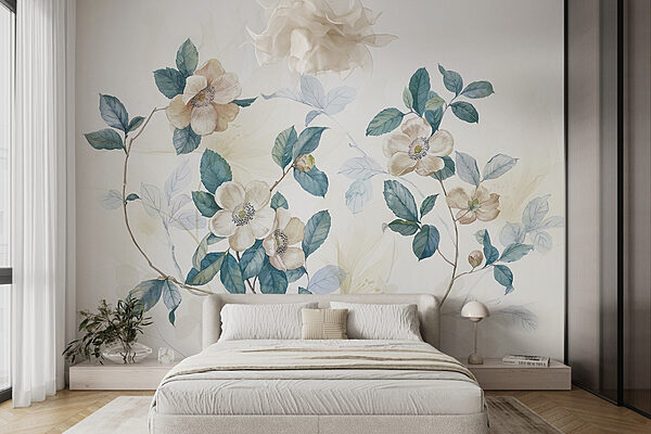Painting of flowers and leaves Wall murals Painting of flowers and leaves