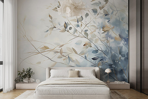 Wall murals Painting of a tree branch with leaves (SKU: w08900) Wall murals Wall murals Painting of a tree branch with leaves (SKU: w08900)