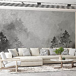 Wall murals Black and white image of trees and bushes