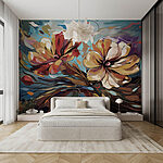 Wall murals Painting of flowers on a blue background