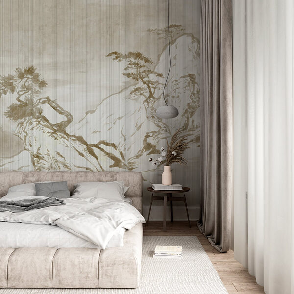 Painting of mountains and trees Wall murals Painting of mountains and trees