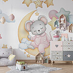 Wall murals Mouse sitting on the moon with balloons