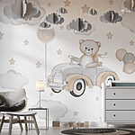 Wall murals Teddy bear driving a car with balloons
