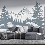 Wall murals Mountain range with trees and rocks