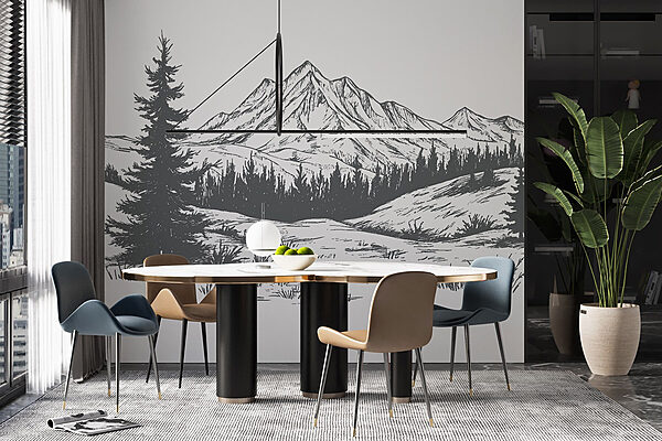 Drawing of a mountain range Wall murals Drawing of a mountain range
