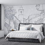 Wall murals Drawing of a street with a bell tower
