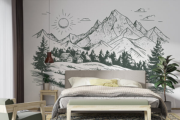 Landscape with trees and a house Wall murals Landscape with trees and a house
