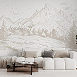 Wall murals Drawing of a landscape with mountains and trees