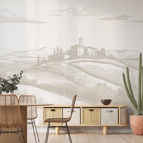 Landscape with a house and fields Wall mural Landscape with a house and fields