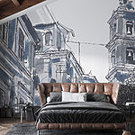 Wall murals Drawing of a building with bells