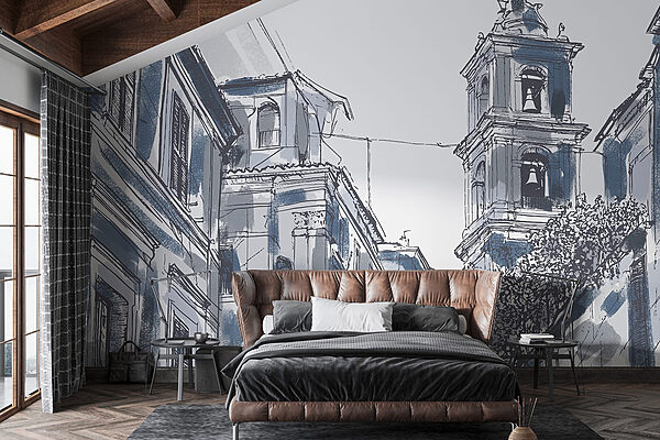 Drawing of a building with bells Wall murals Drawing of a building with bells
