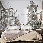 Wall murals Drawing of a building with bells