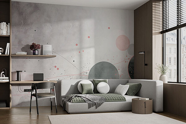 Grey and pink circles and lines Wall murals Grey and pink circles and lines