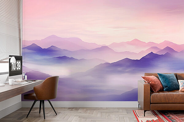 Landscape of mountains with clouds Wall murals Landscape of mountains with clouds