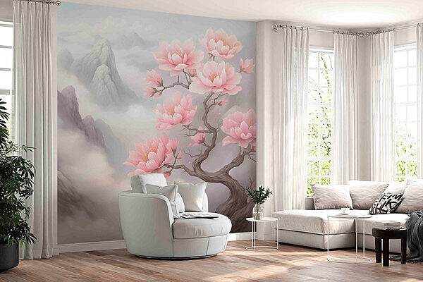 Tree with pink flowers on it Wall murals Tree with pink flowers on it