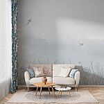Wall murals Bird flying over a field of flowers