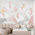 Wall murals Group of bunnies holding balloons in the sky