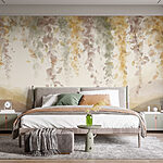 Wall murals Painting of a landscape with leaves from the ceiling