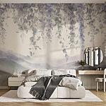 Wall murals Painting of a landscape with fog and leaves