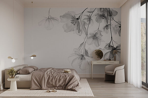 Delicate flowers in monochrome hues Wall murals Delicate flowers in monochrome hues