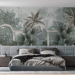 Wall murals Wallpaper with palm trees and a balcony