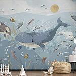 Wall murals Group of fish and whales swimming in the ocean