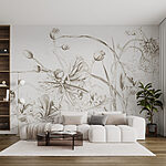 Wall murals Drawing of flowers and leaves